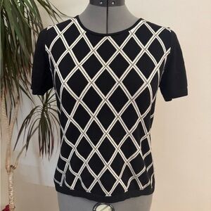 Brooks Brothers Silk & Cotton Argyle Knit Short Sleeve Sweater